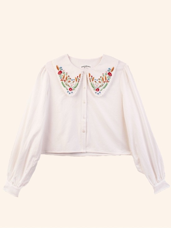 Meadows Tops - Meadows Foxglove button down shirt floral embroidered collar